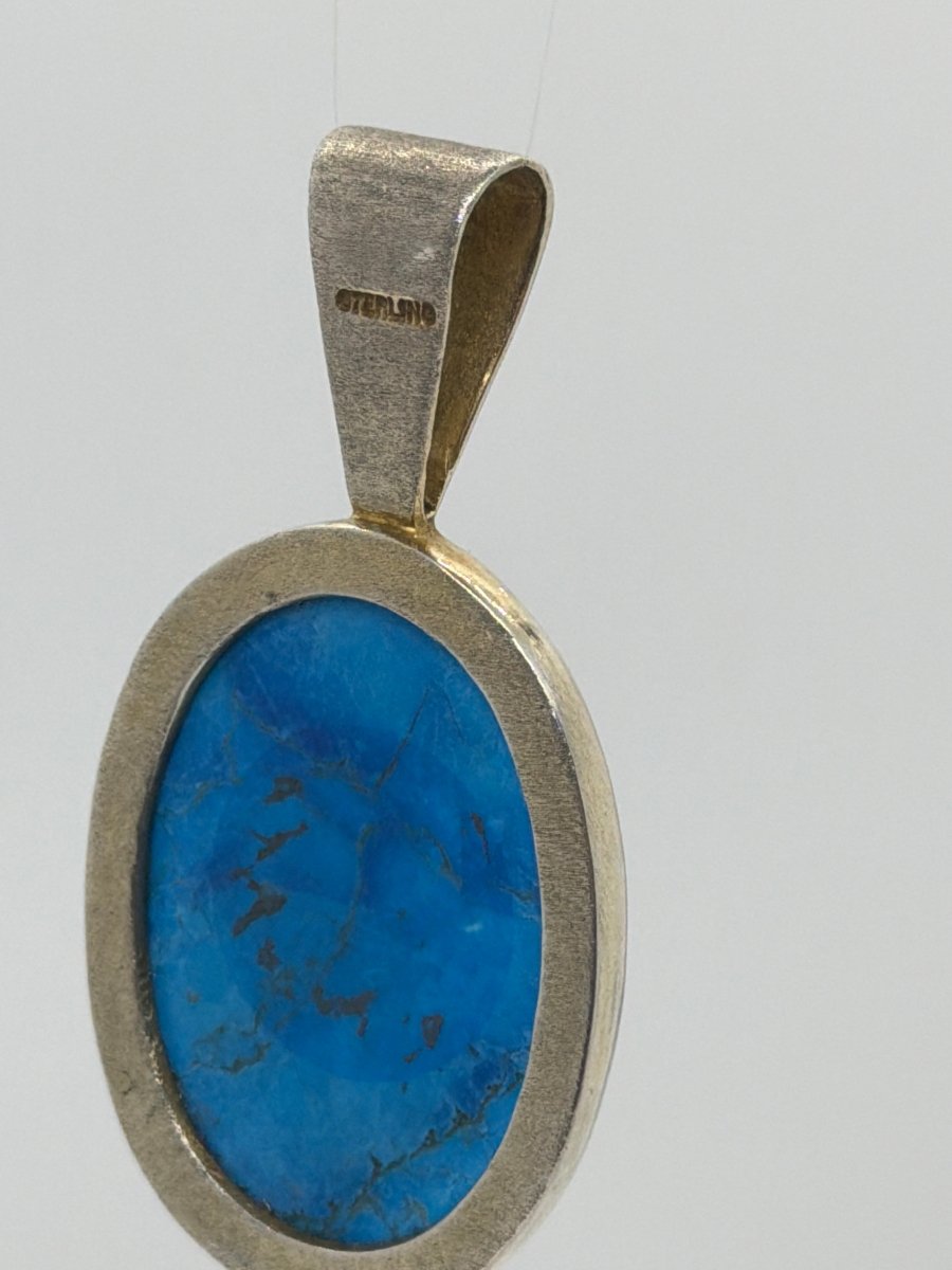 Arizona Turquoise Oval Pendant Brushed Sterling with 14k Gold Plate by LP - Turquoise Mustang