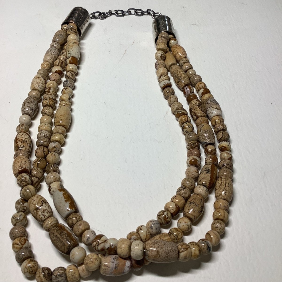 Necklace, 18" 3 - Strand Picture Jasper Barrel and Rondelle Beads, Dan Dodson - Turquoise Mustang