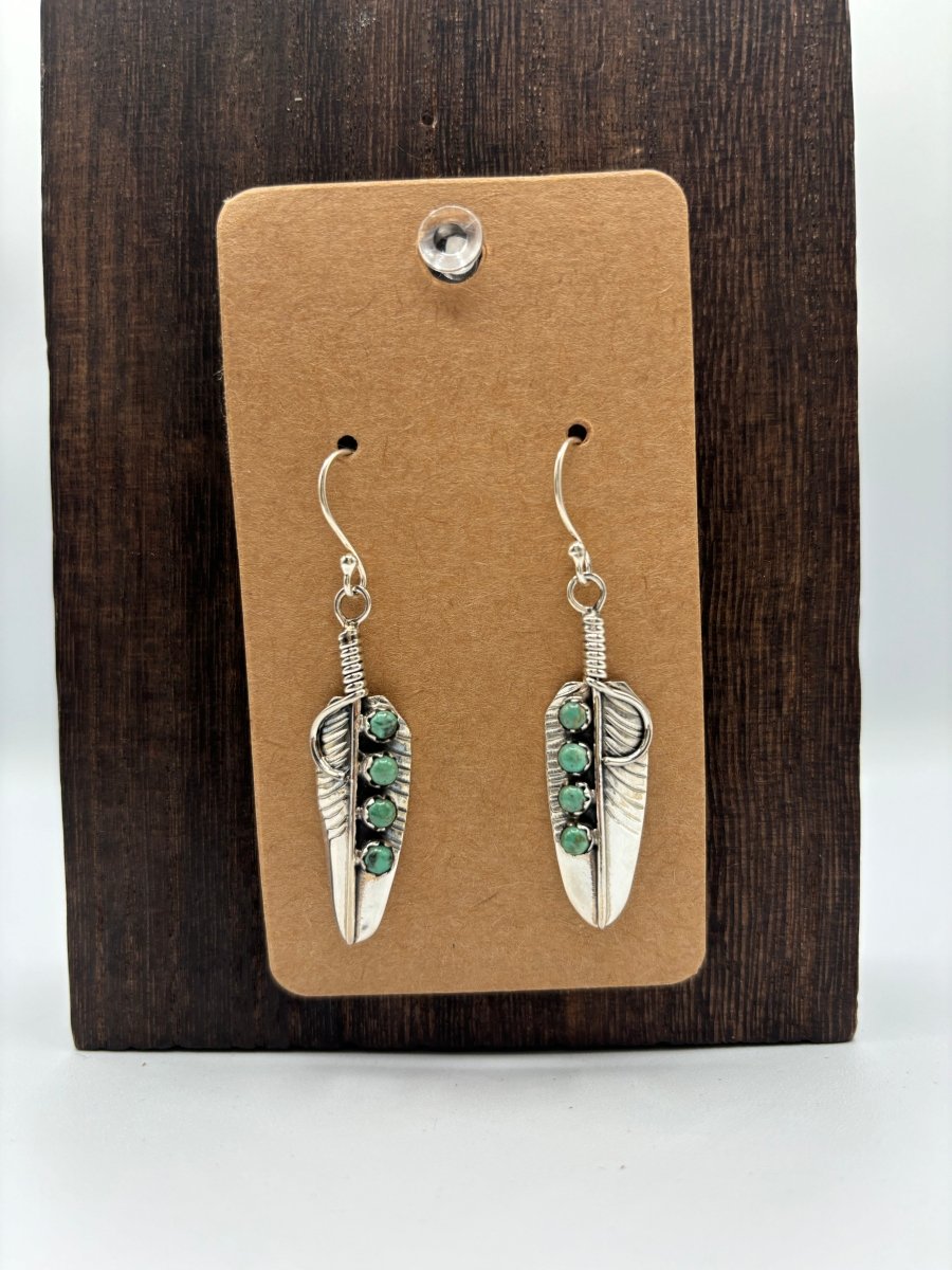 The Cattail Feather Earrings - Turquoise Mustang