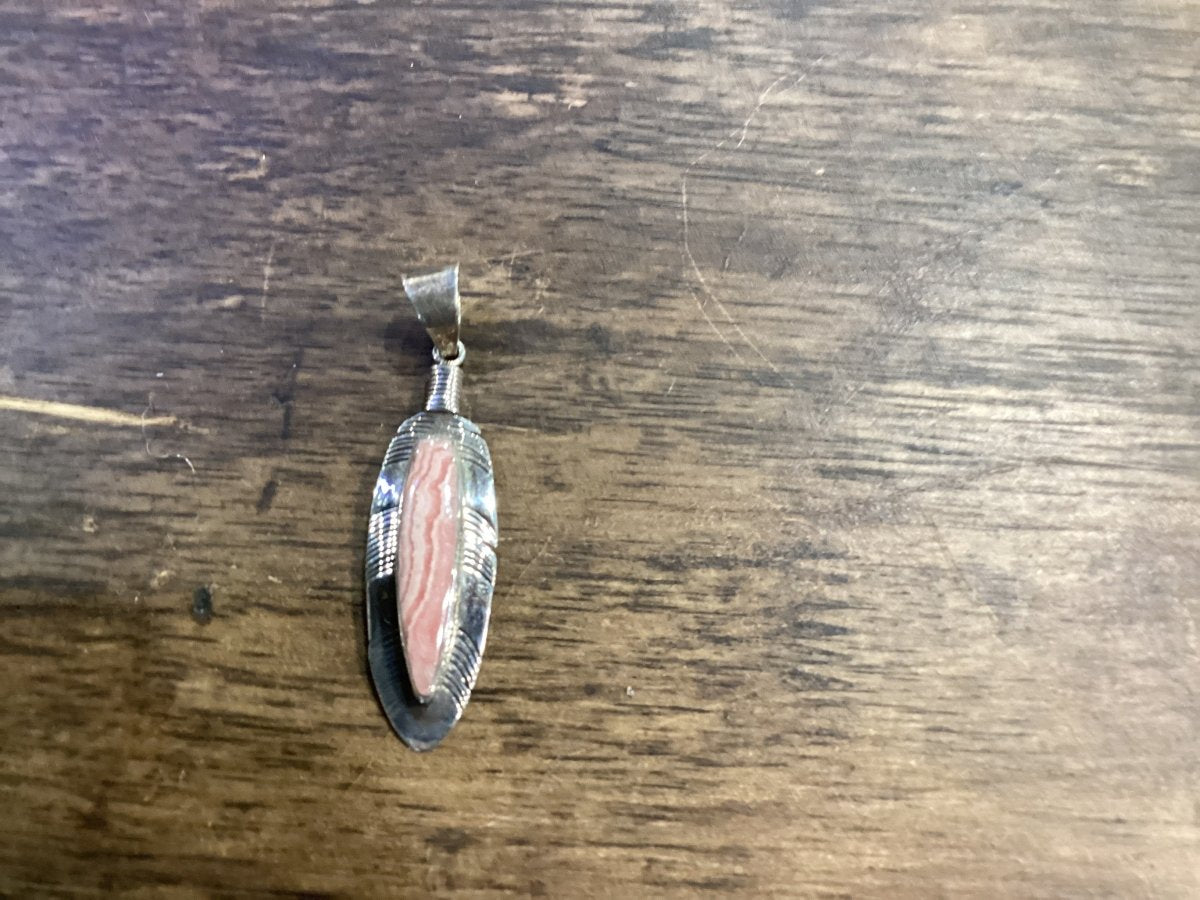 Rhodochrosite Feather Pendant - Turquoise Mustang