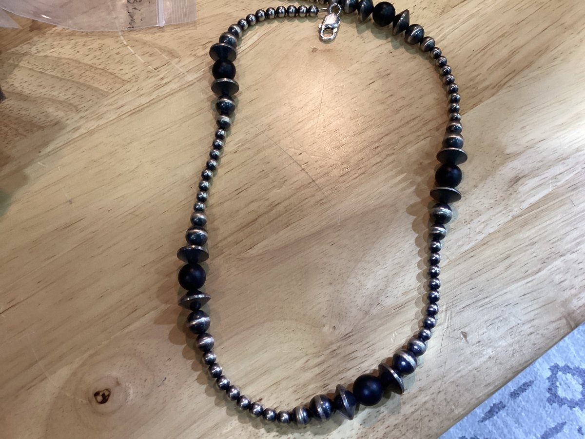 Black Onyx & Mixed Pearl Necklace - Turquoise Mustang