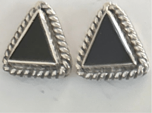 Stud Earring, triangular,heart, round, oval in turquoise, onyx, sugilite, and Larimar, with rope & plain bezels - Turquoise Mustang