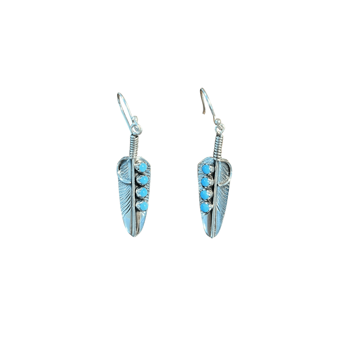 The Cattail Feather Earrings - Turquoise Mustang