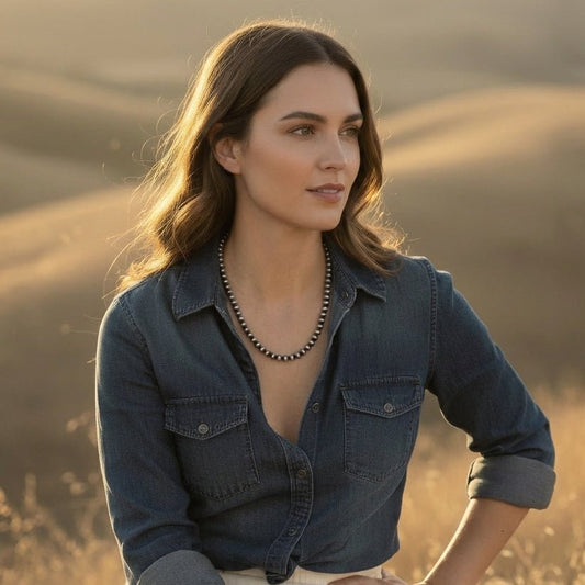 5mm Mustang Silver Pearls - Turquoise Mustang