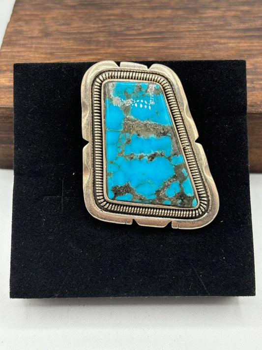 The Denver Rhombus Adjustable Ring - Turquoise Mustang