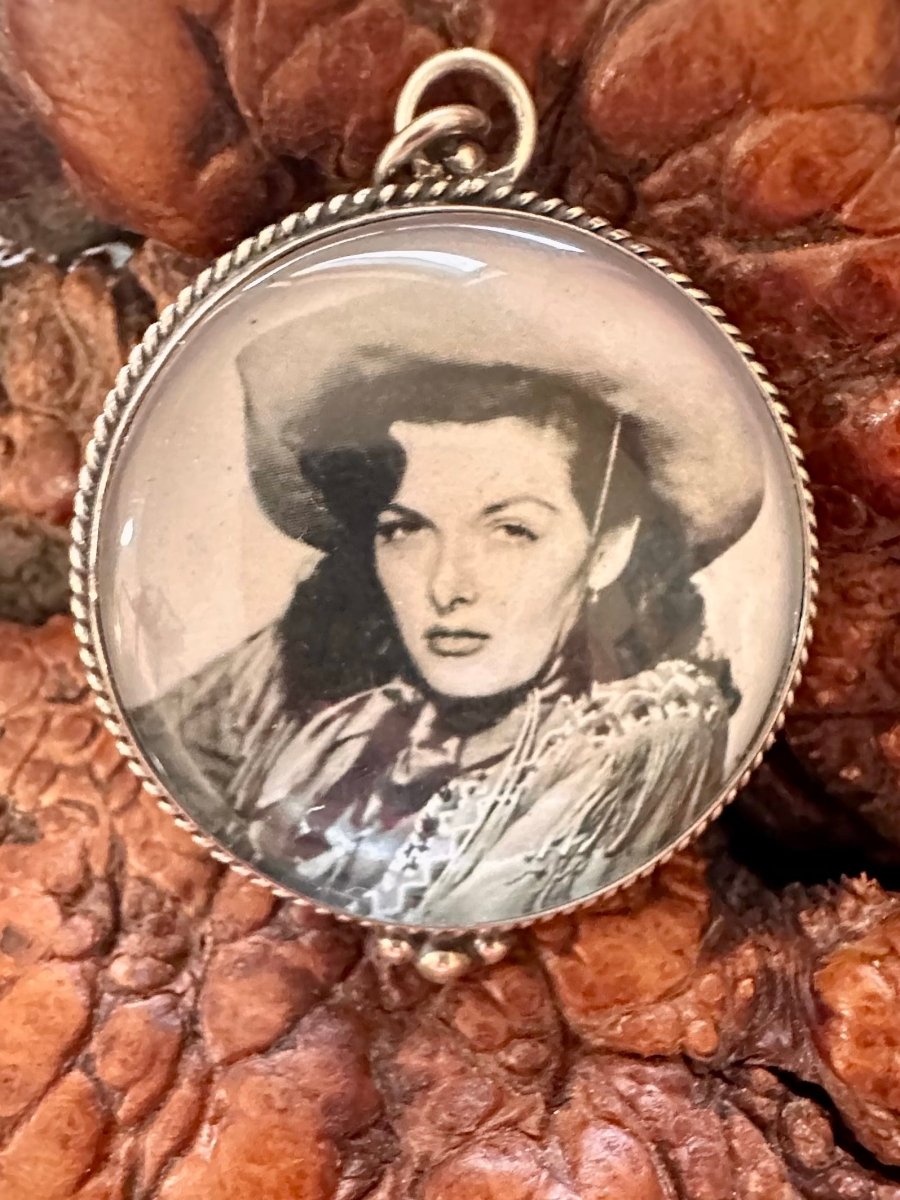 Jane Russell Western Portrait Pendant by Vintage Revival - Turquoise Mustang