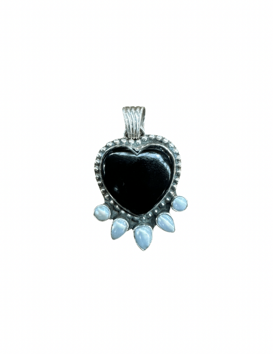 Nasturtium Heart Pendant with Pearls - Turquoise Mustang