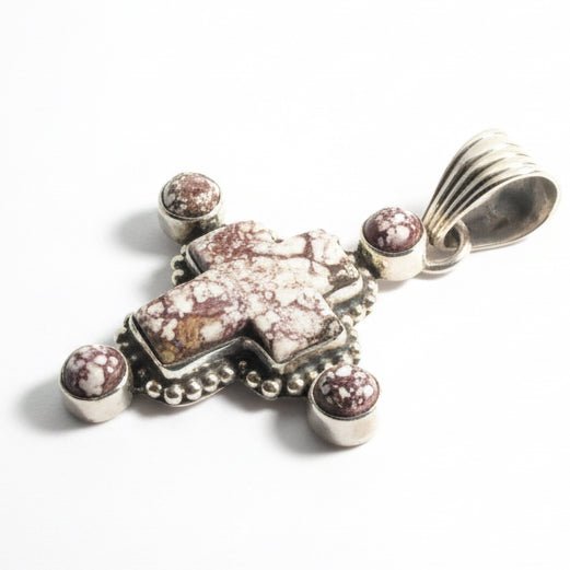 The Cardinal Flower Cross Pendant in Wild Horse - Turquoise Mustang