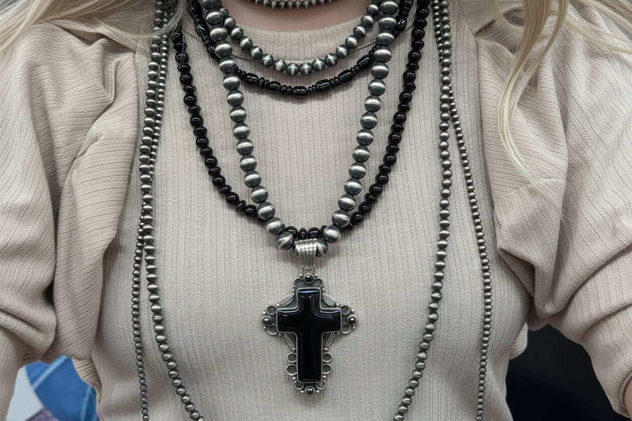 The Primrose Cross Pendant - Turquoise Mustang