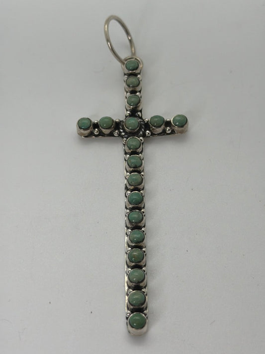 The Morning Glory Narrow Cross in Green Kingman, TM - Turquoise Mustang