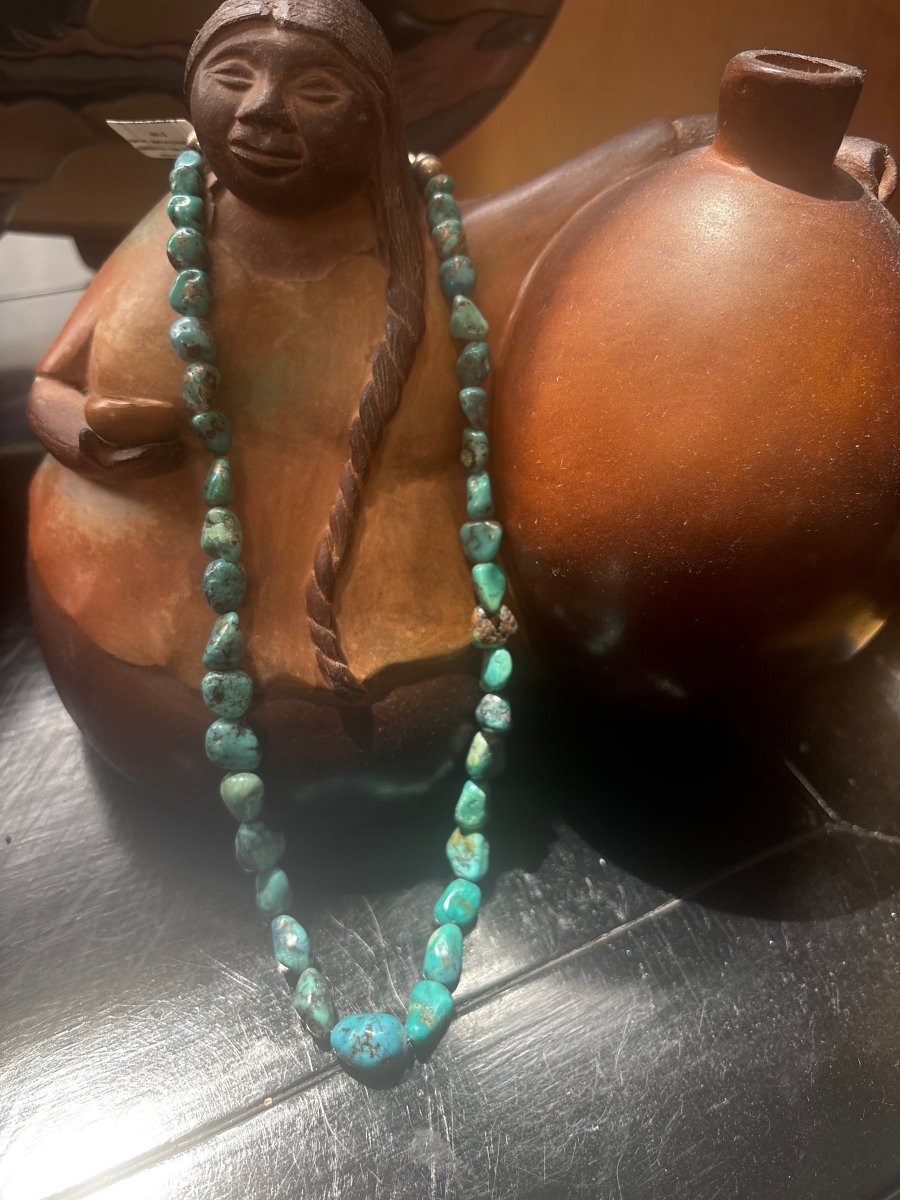 Necklace, 19" Vintage Turquoise Mountain Nuggets w/ Benchmade Cones and Clasp , Navajo - Turquoise Mustang