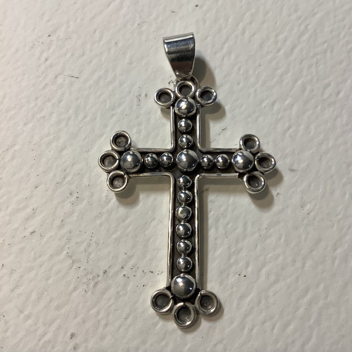 Pendant, Cross, All Silver, Spanish style with Raindrop applique, DD - Turquoise Mustang