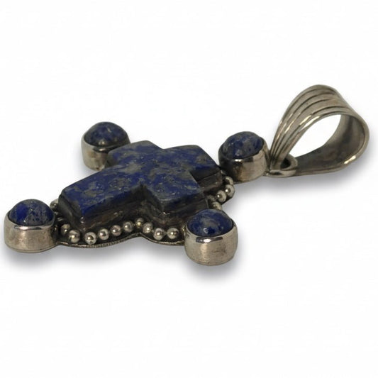 The Cardinal Flower Cross Pendant in in Denim Lapis - Turquoise Mustang