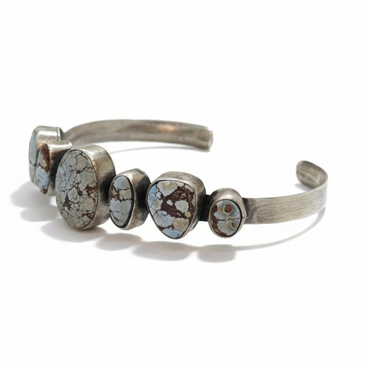 Number Eight Mine Turquoise 7-Stone Petite Cuff Bracelet by Peterson Johnson, Navajo - Turquoise Mustang