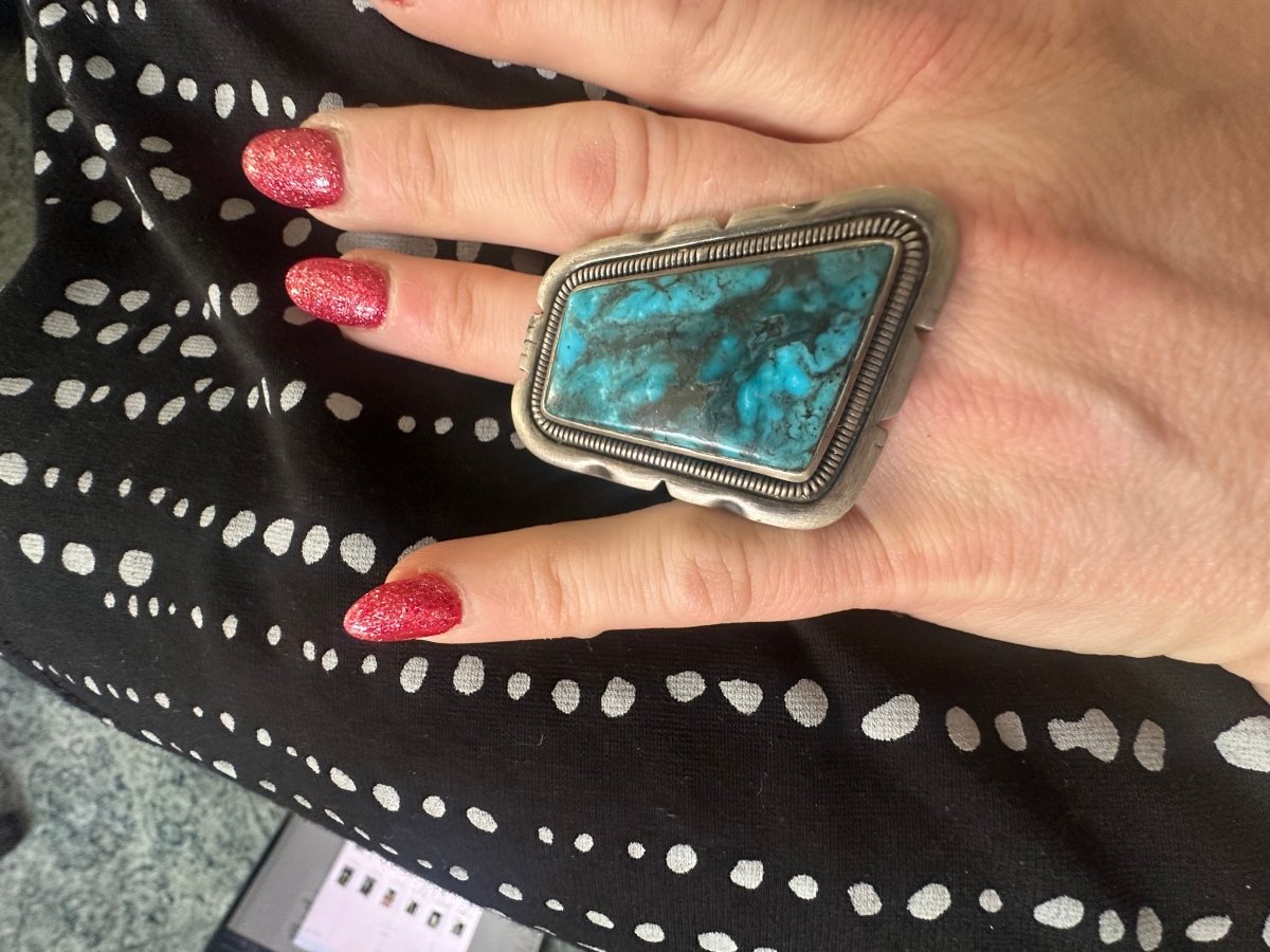 The Denver Rhombus Adjustable Ring - Turquoise Mustang