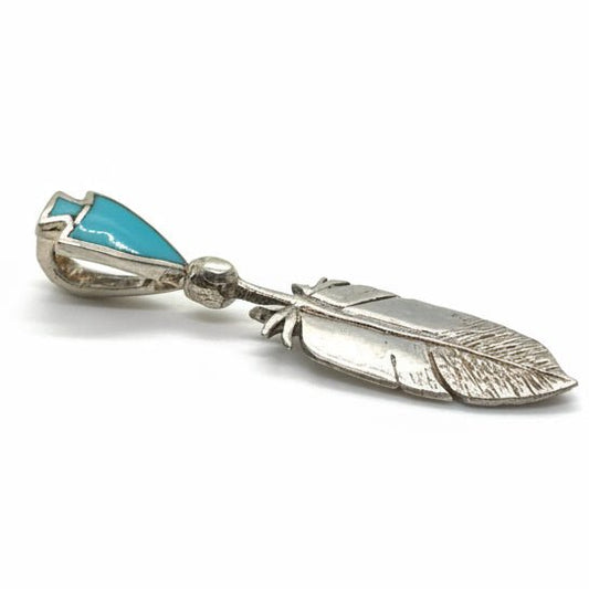 Turquoise Arrow & Feather Dangle Pendant in Sterling Silver - Turquoise Mustang