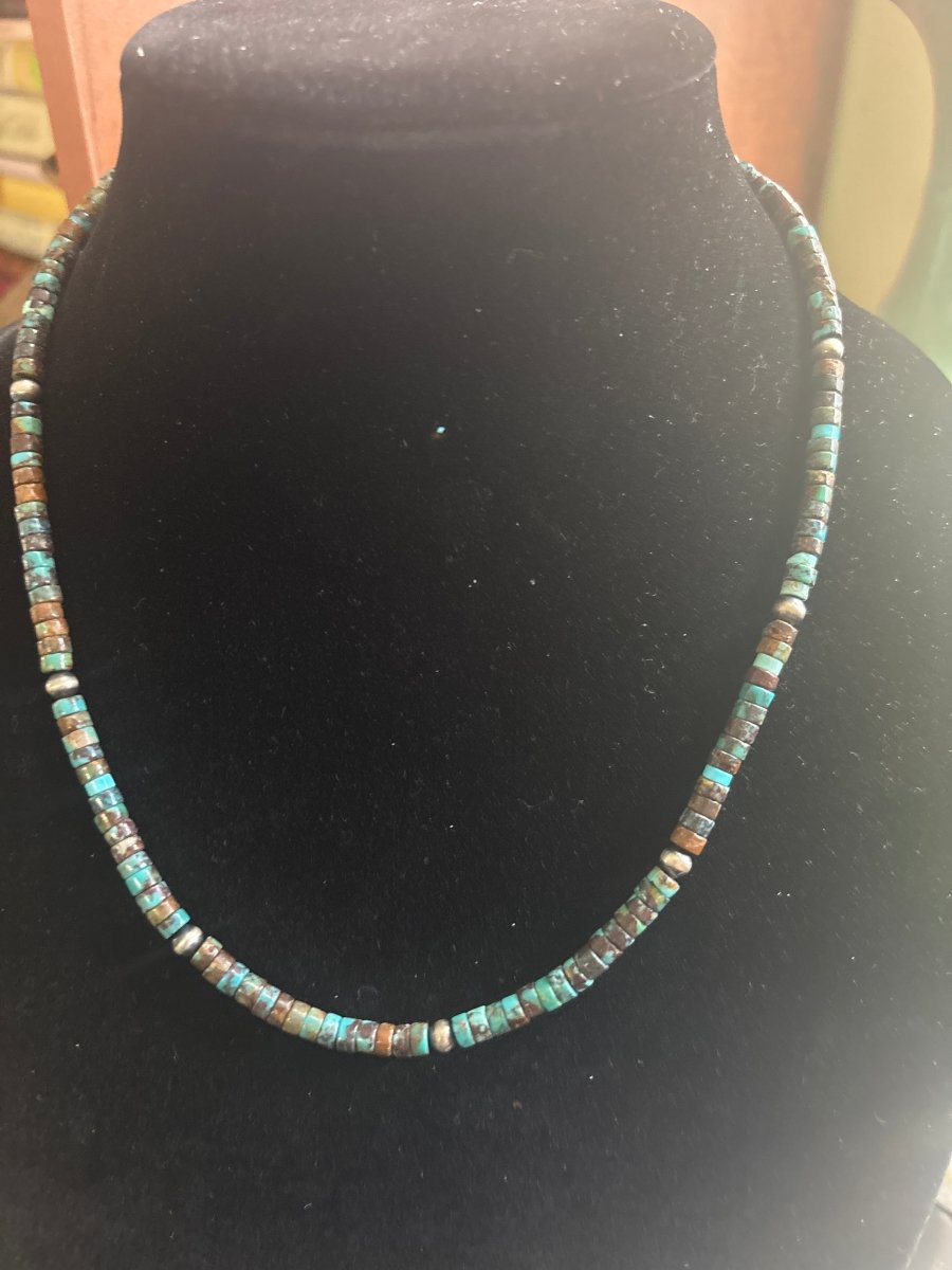 TM 18" Dark Buff Turquoise Heishi Necklace - Turquoise Mustang
