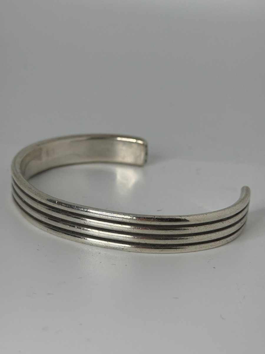 All-Sterling Silver Parallel Lines Cuff by William Shepherd, Navajo - Turquoise Mustang
