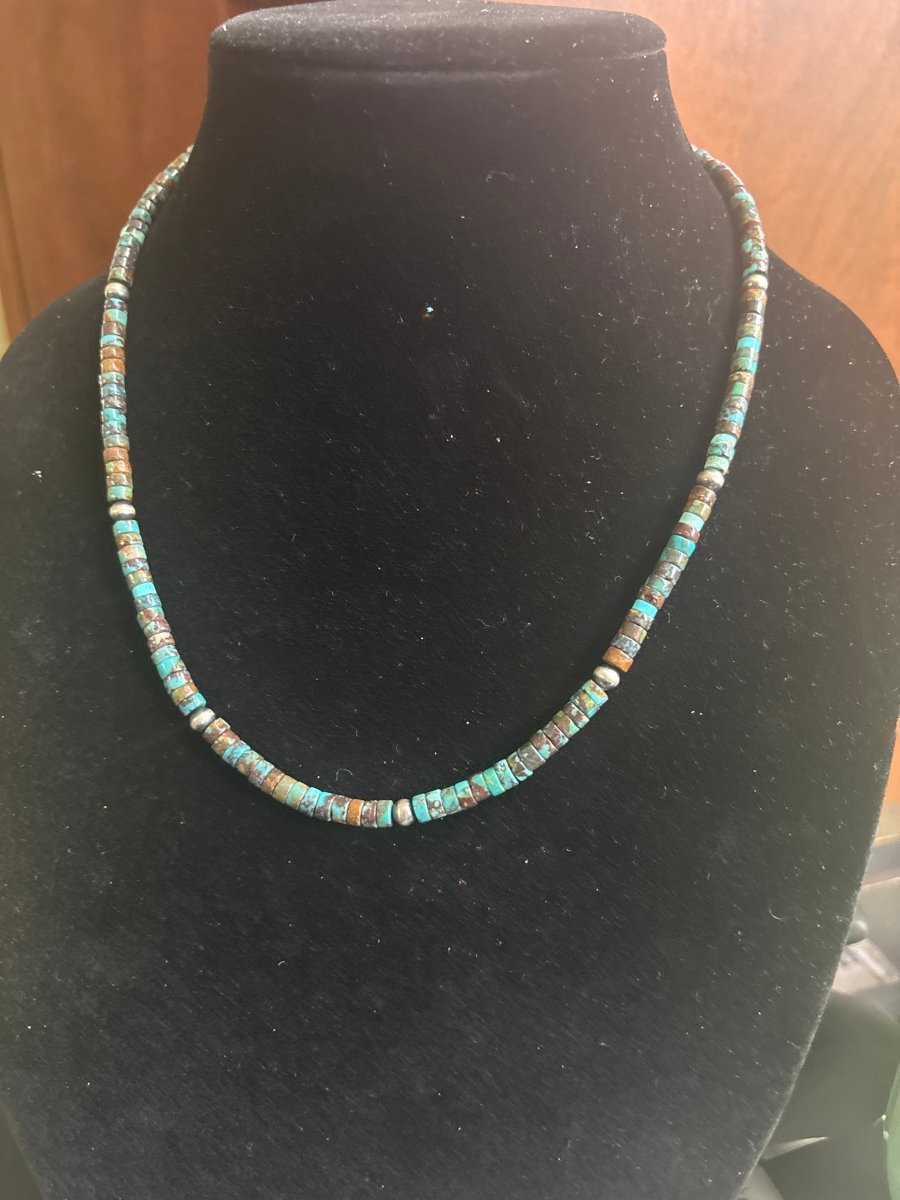TM 18" Dark Buff Turquoise Heishi Necklace - Turquoise Mustang