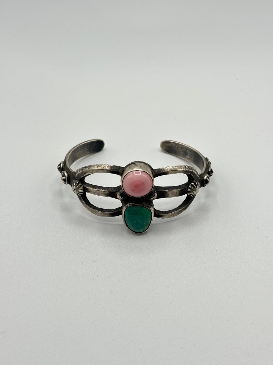 Dual Stone Sand Cast Cuff, by Chimney Butte - Turquoise Mustang