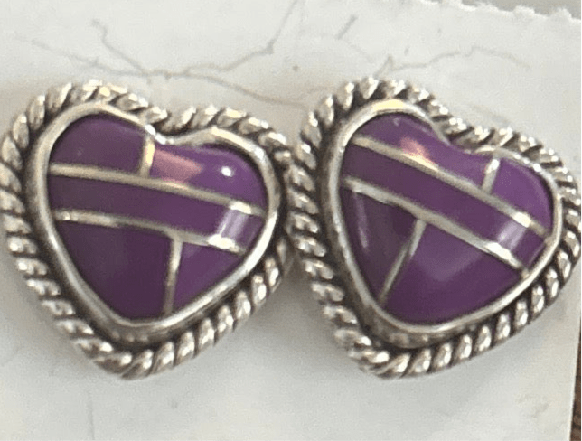 Stud Earring, triangular,heart, round, oval in turquoise, onyx, sugilite, and Larimar, with rope & plain bezels - Turquoise Mustang