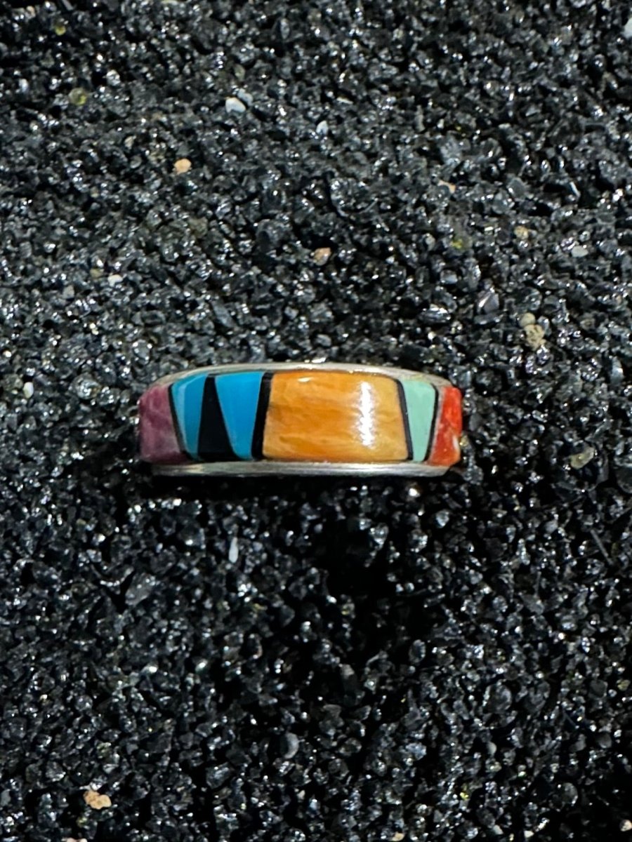 Multi - stone Inlaid Navajo Band, by First American Traders - Turquoise Mustang