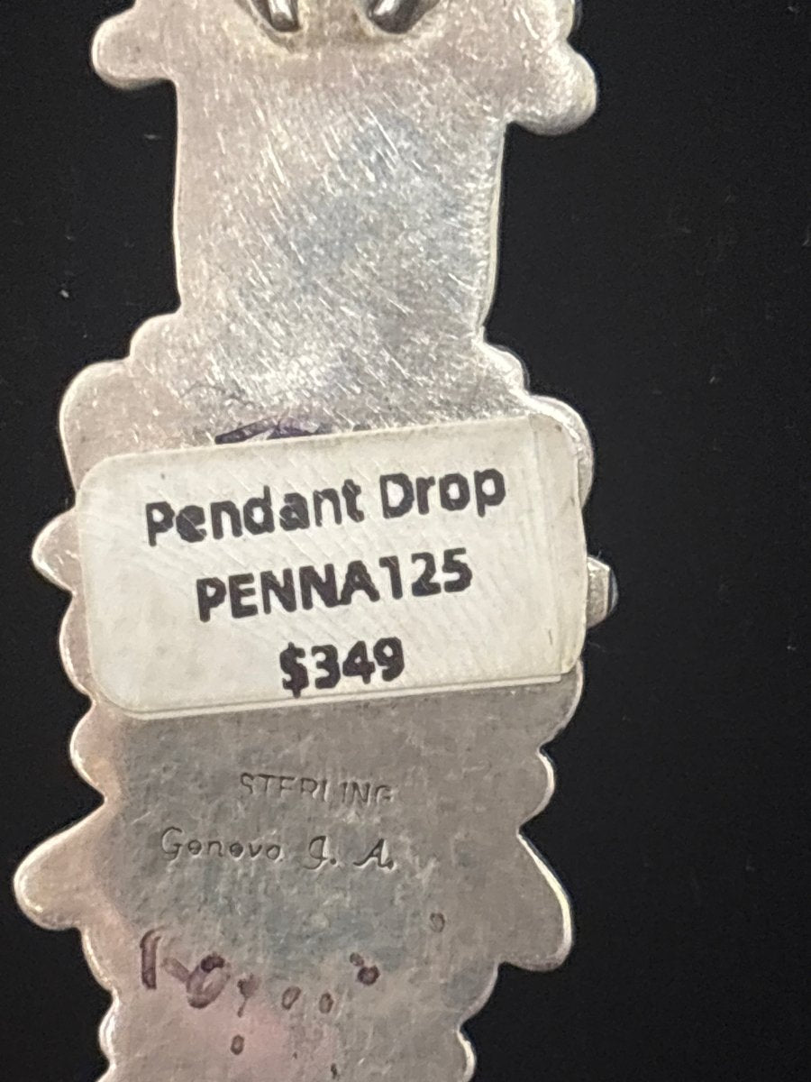 Pendant, Petite Royston 4 - Stone Drop, Rope and wire Bezel, Geneva JA - Turquoise Mustang