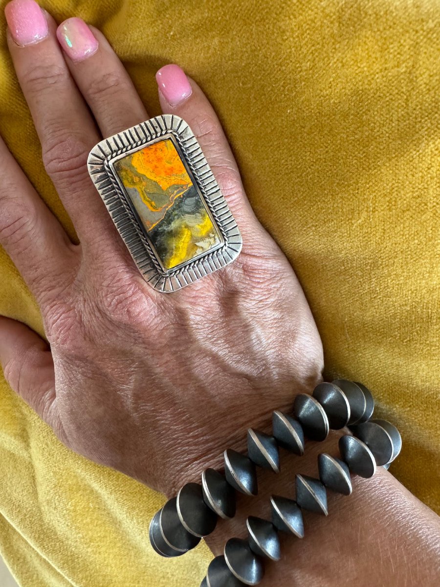 The Phoenix Adjustable Square Ring - Turquoise Mustang