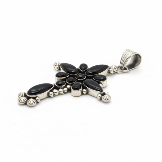 The Oleander Elegant Cross Pendant in Black Onyx - Turquoise Mustang