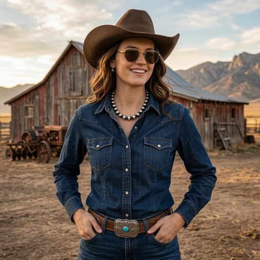 14mm Mustang Silver Pearls - Turquoise Mustang