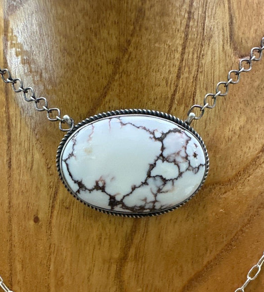 19” Large Oval Wild Horse Magnesite Bar Necklace - Turquoise Mustang