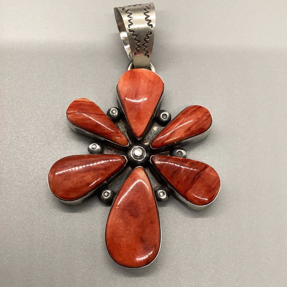 Pendant, 6 pear stone Red Spiny Oyster Cluster, 50 ct, Extra Large, Peterson Johnson - Turquoise Mustang