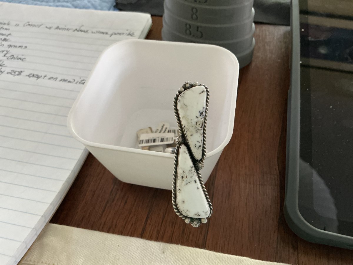 White Buffalo Freeform Ring, Adjustable Eugene Belone - Turquoise Mustang