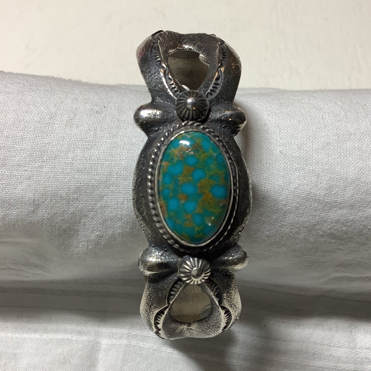 Tufa Cast Cuff with Blue - Green Red Web Kingman Turquoise by Robert Delgarito - Turquoise Mustang