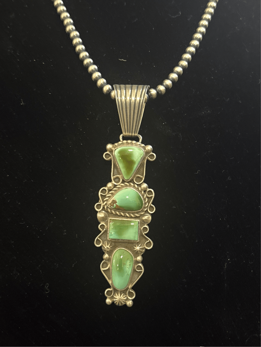 Pendant, Petite Royston 4 - Stone Drop, Rope and wire Bezel, Geneva JA - Turquoise Mustang