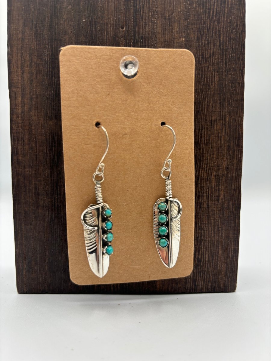 The Cattail Feather Earrings - Turquoise Mustang