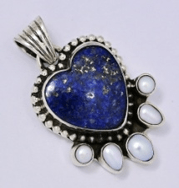 Nasturtium Heart Pendant with Pearls - Turquoise Mustang