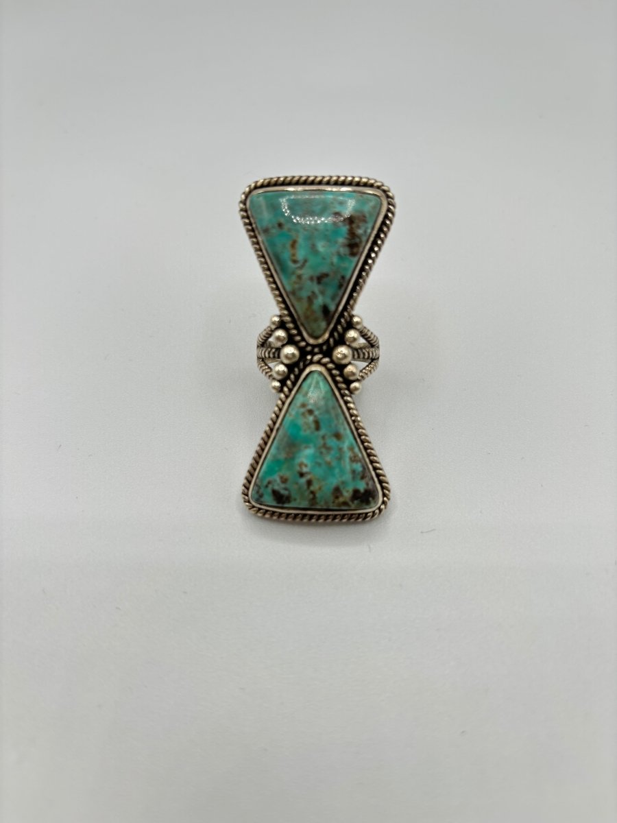 The Double Down Triangle Ring - Turquoise Mustang
