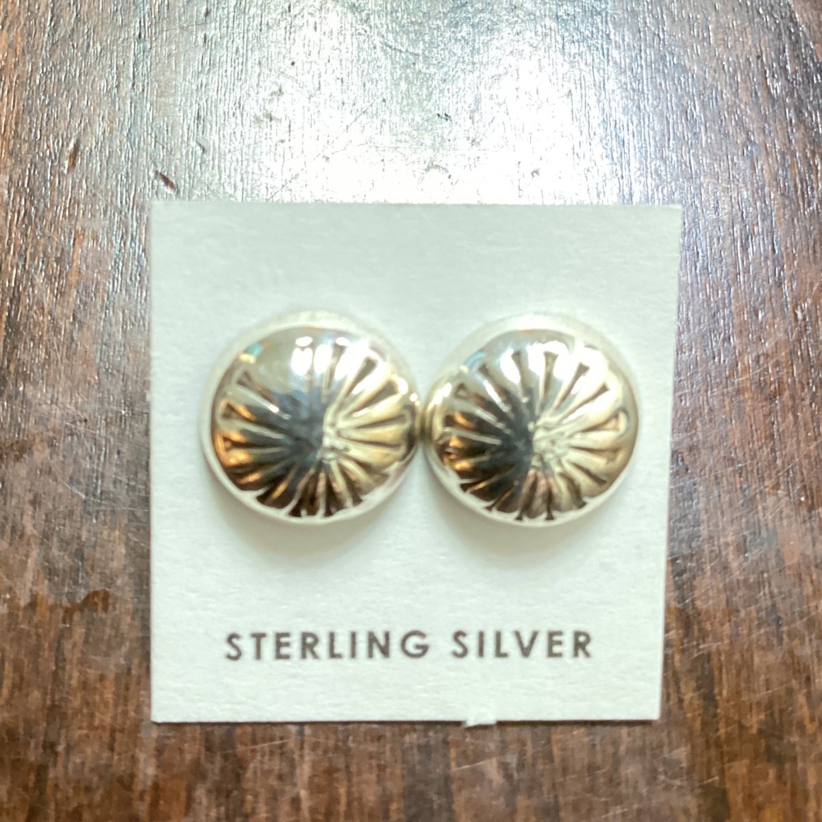 Earring, studs, All silver, Peyote Button, Gloria Harney - Turquoise Mustang