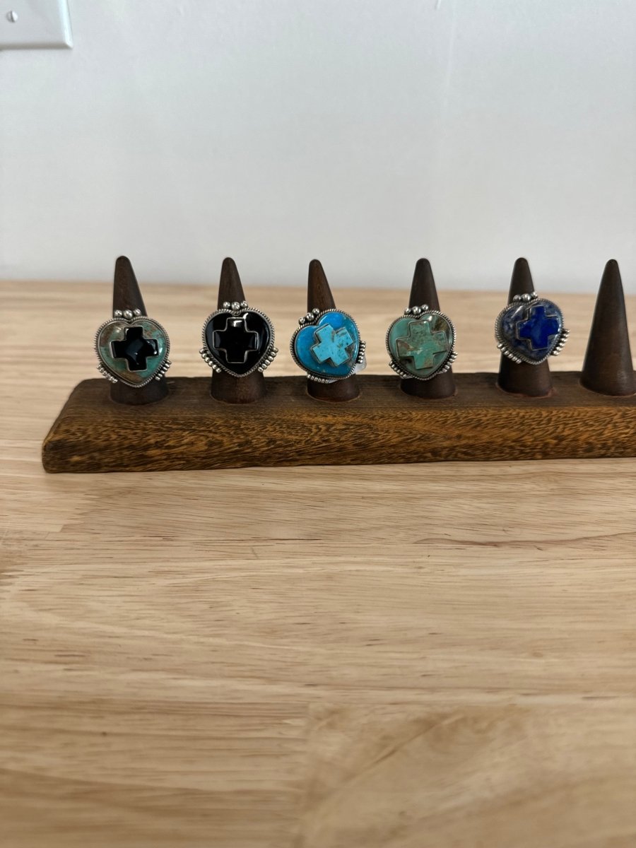 The Dahlia Heart & Cross Ring - Turquoise Mustang