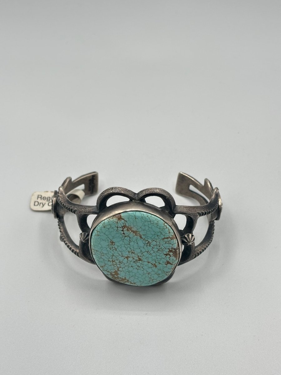 Tufa Cast w 8 Mine Turquoise Cuff - Turquoise Mustang