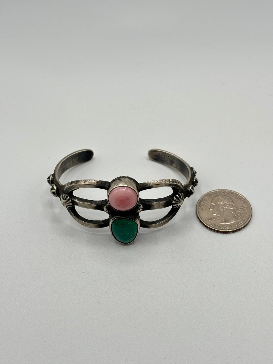 Dual Stone Sand Cast Cuff, by Chimney Butte - Turquoise Mustang