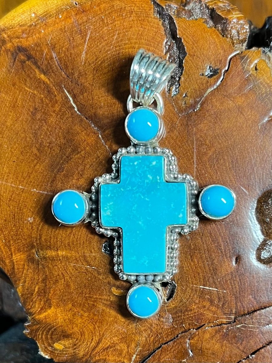 The Cardinal Flower Cross Pendant - Turquoise Mustang