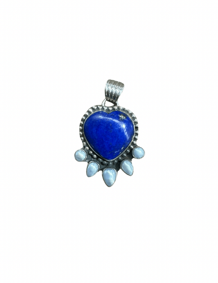 Nasturtium Heart Pendant with Pearls - Turquoise Mustang