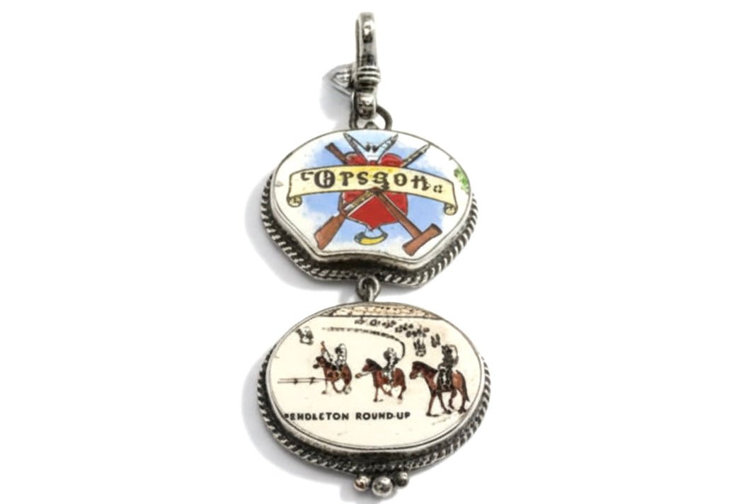 Vintage Porcelain Oregon Pendleton Round-Up Pendant by Vintage Revivals for Turquoise Mustang - Turquoise Mustang