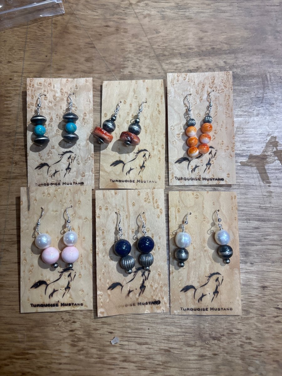 Assorted Beaded & Navajo Pearl Earrings - Turquoise Mustang