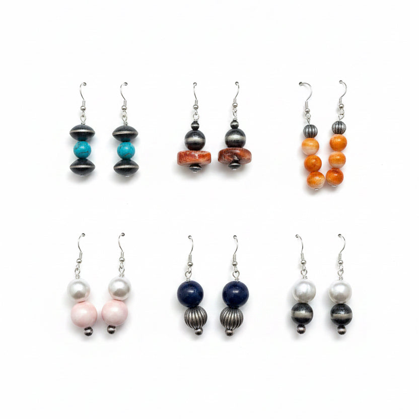 Assorted Beaded & Navajo Pearl Earrings - Turquoise Mustang