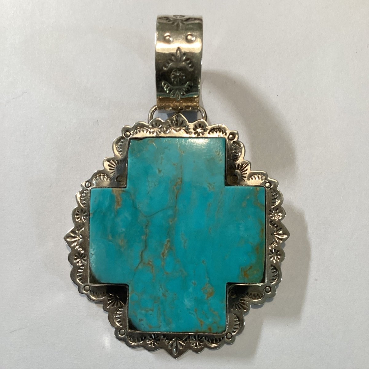 Extra Large Navajo - Style Turquoise Cross Pendant, by Dan Dodson - Turquoise Mustang