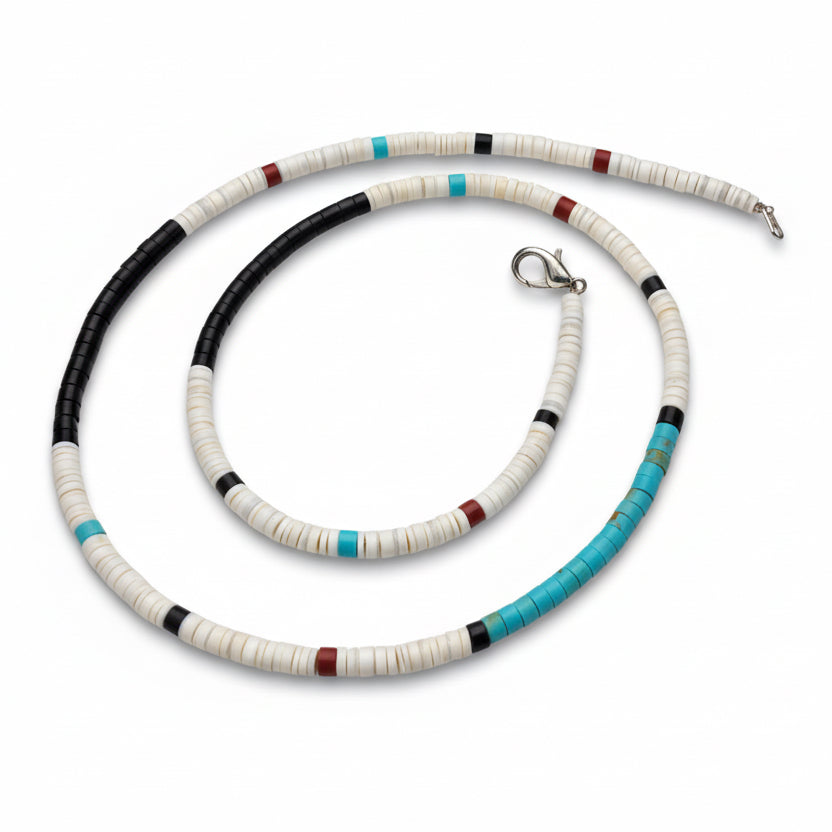Mary and Girard Calebesa 25" Multi - stone Heishi Necklace - Turquoise Mustang