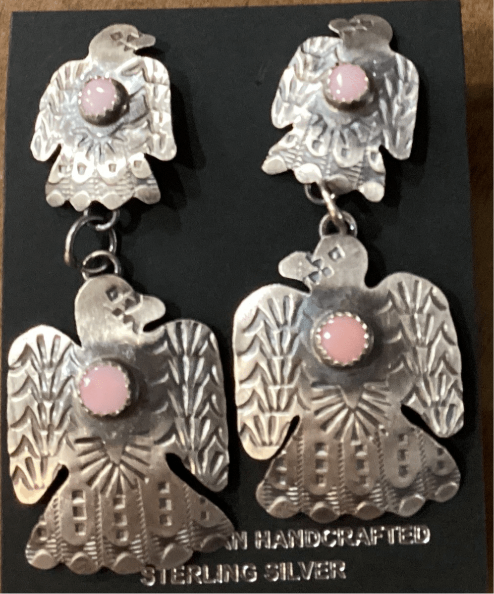 Pink Bird Peyote Bird Drop Earrings - Turquoise Mustang